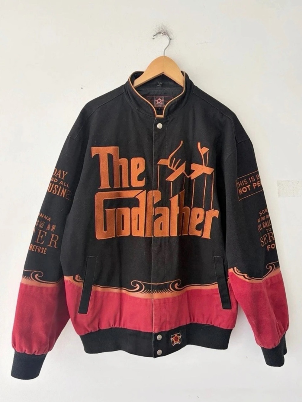 JH Design The Godfather Movie Promo Racing Jacket Black & Red size L
